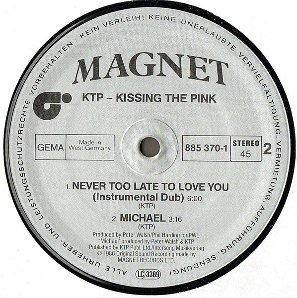 Kissing The Pink : Never Too Late To Love You (12", Maxi)