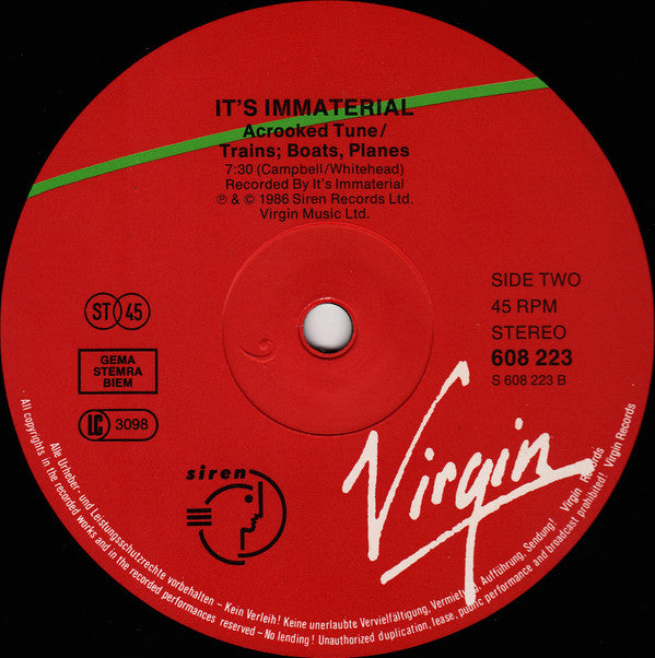 It's Immaterial : Driving Away From Home (Wicked Weather For Walking) (12", Single)