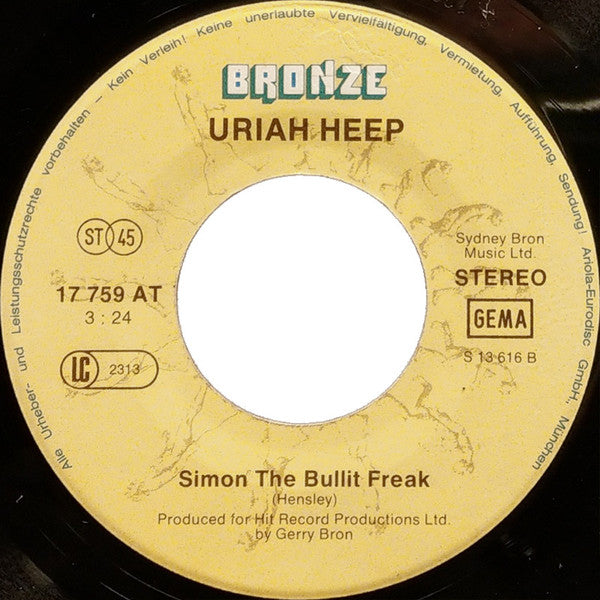 Uriah Heep : Lady In Black (7", Single, RE)