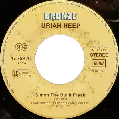 Uriah Heep : Lady In Black (7", Single, RE)