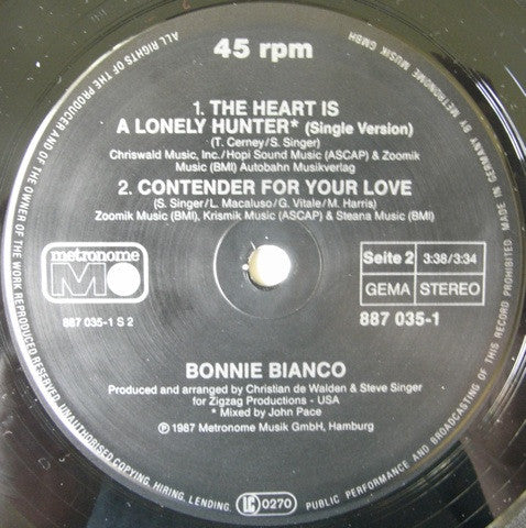 Bonnie Bianco : The Heart Is A Lonely Hunter (12", Maxi)