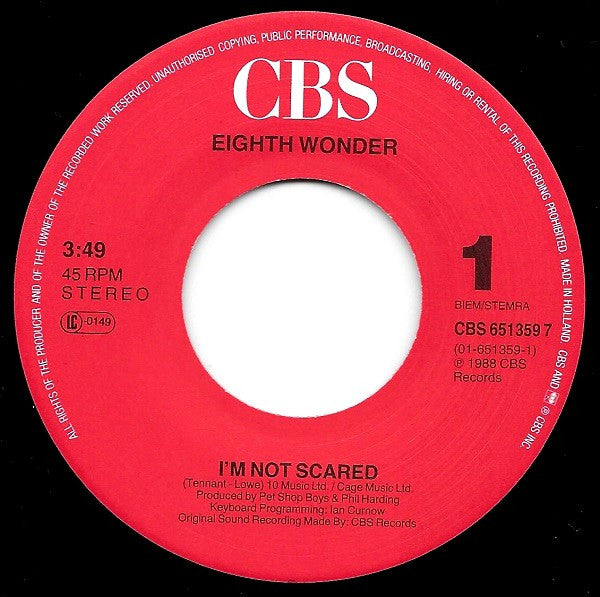 Eighth Wonder : I'm Not Scared (7", Single)