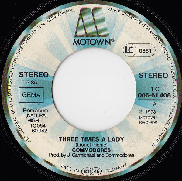 Commodores : Three Times A Lady (7", Single)