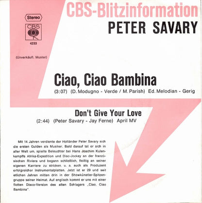 Peter Savary* : Ciao, Ciao Bambina (7", Single, Promo)