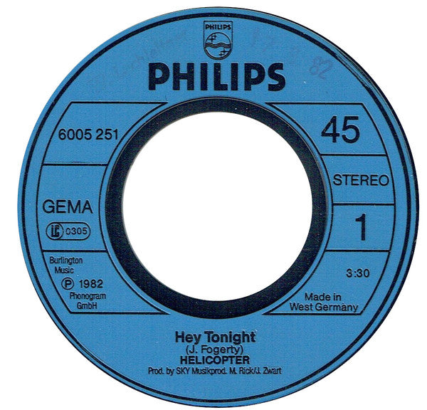 Helicopter* : Hey Tonight  (7", Single)