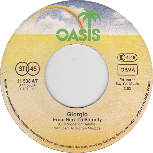 Giorgio* : From Here To Eternity / Utopia (7", Single)