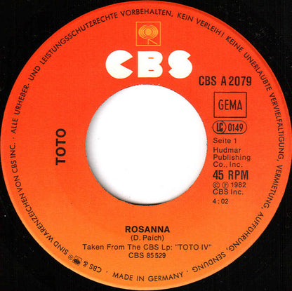 Toto : Rosanna (7", Single)