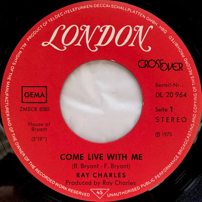 Ray Charles : Come Live With Me (7", Single)