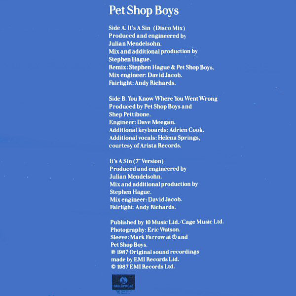 Pet Shop Boys : It's A Sin (12", Maxi)