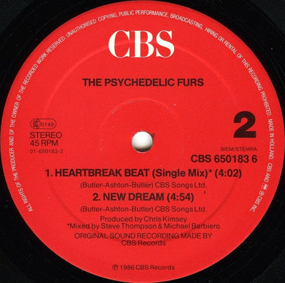 Psychedelic Furs* : Heartbreak Beat (New York Mix) (12", Maxi)