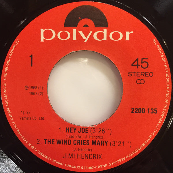 Jimi Hendrix : Hey Joe (7", EP)