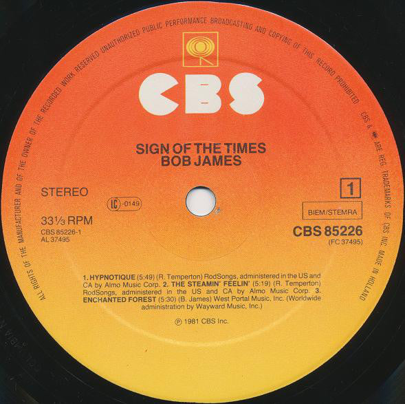 Bob James : Sign Of The Times (LP, Album, Gat)