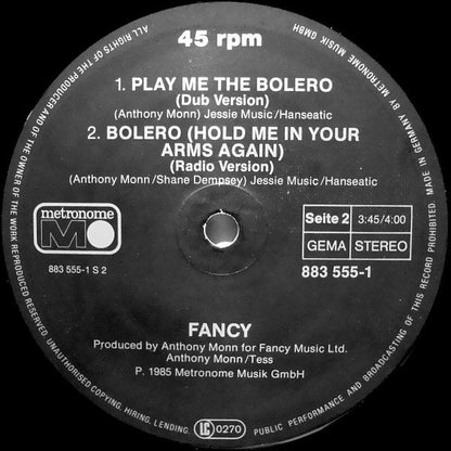 Fancy : Bolero (Hold Me In Your Arms Again) (12", Maxi)