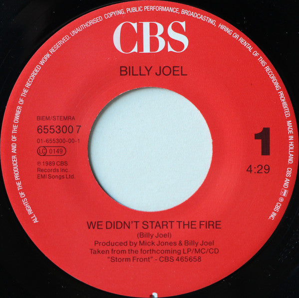 Billy Joel : We Didn't Start The Fire (7", Single)