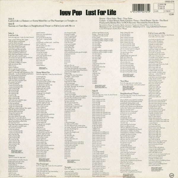 Iggy Pop : Lust For Life (LP, Album, RE)