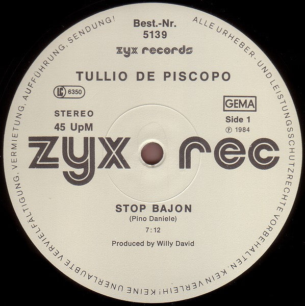 Tullio De Piscopo : Stop Bajon (Primavera) (12", Maxi)