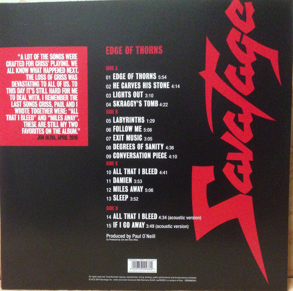 Savatage : Edge Of Thorns (2xLP, Album, RE)