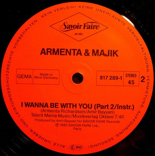 Armenta And Majik : I Wanna Be With You (12", Maxi)