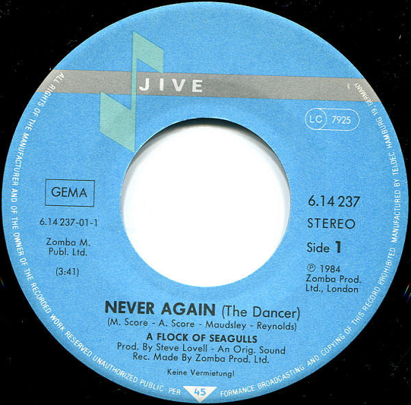 A Flock Of Seagulls : Never Again (The Dancer) (7", Single)