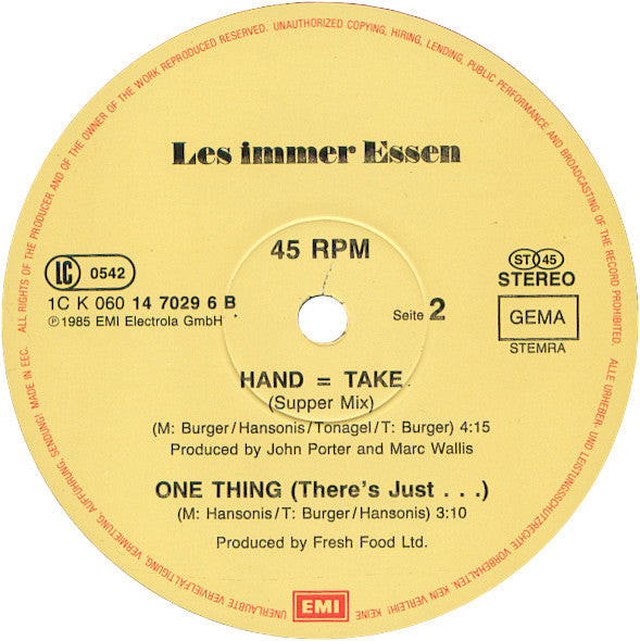 Les Immer Essen : Hand = Take (Extended Version-Mix) (12", Maxi)