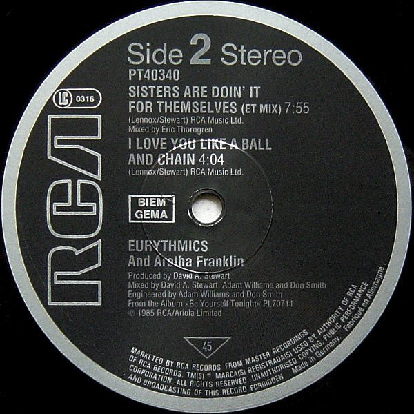 Eurythmics And Aretha Franklin : Sisters Are Doin' It For Themselves (12", Single)