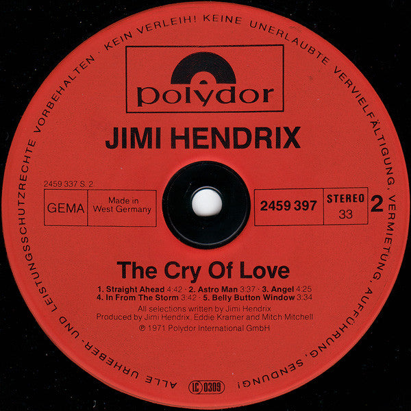 Jimi Hendrix : The Cry Of Love (LP, Album, RE)