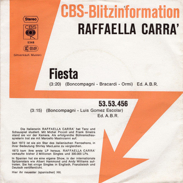 Raffaella Carrá* : Fiesta / 53.53.456 (7", Single, Promo)