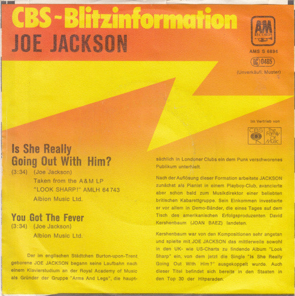 Joe Jackson : Is She Really Going Out With Him? (7", Single, Promo)