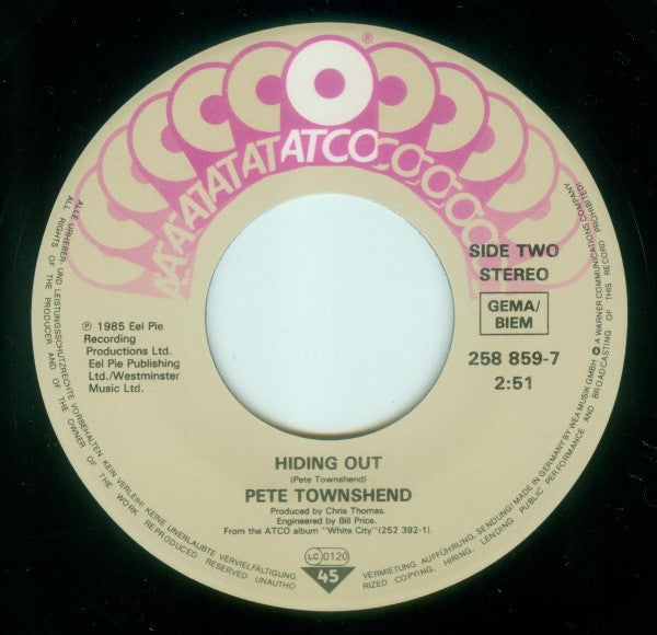 Pete Townshend : Face The Face (7", Single)