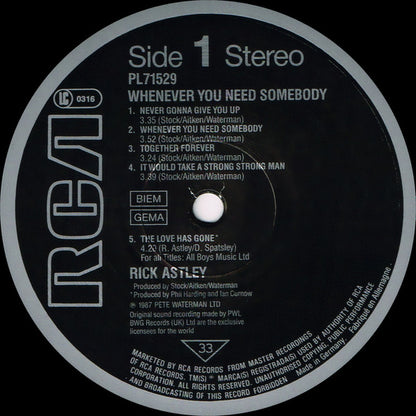 Rick Astley : Whenever You Need Somebody (LP, Album)