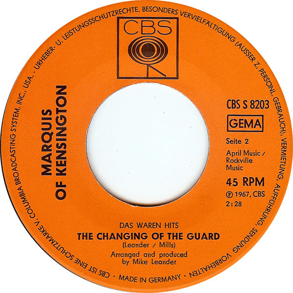 Marquis Of Kensington : Flash / The Changing Of The Guard (7", Single)