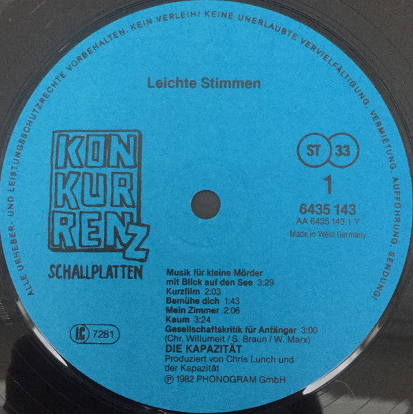 Die Kapazität : Leichte Stimmen (LP, Album)