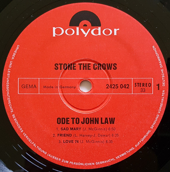 Stone The Crows : Ode To John Law (LP, Album, Non)