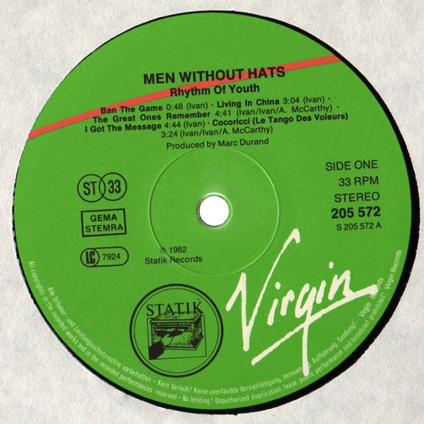 Men Without Hats : Rhythm Of Youth (LP, Album)