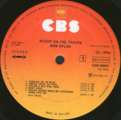 Bob Dylan : Blood On The Tracks (LP, Album, RP)