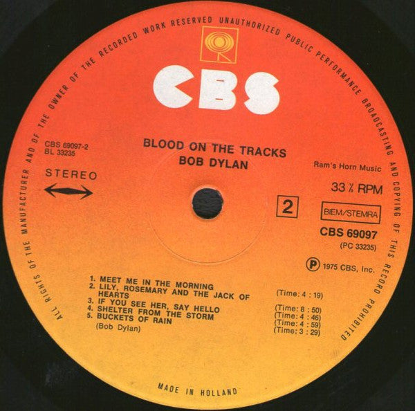 Bob Dylan : Blood On The Tracks (LP, Album, RP)