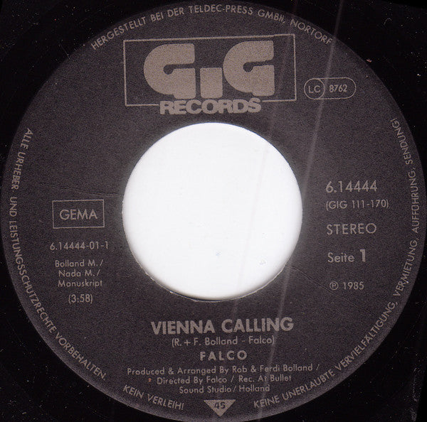 Falco : Vienna Calling (The Wait For The Extended Mix) (7", Single)