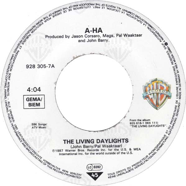 a-ha : The Living Daylights (7", Single)