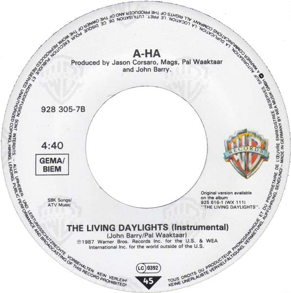 a-ha : The Living Daylights (7", Single)