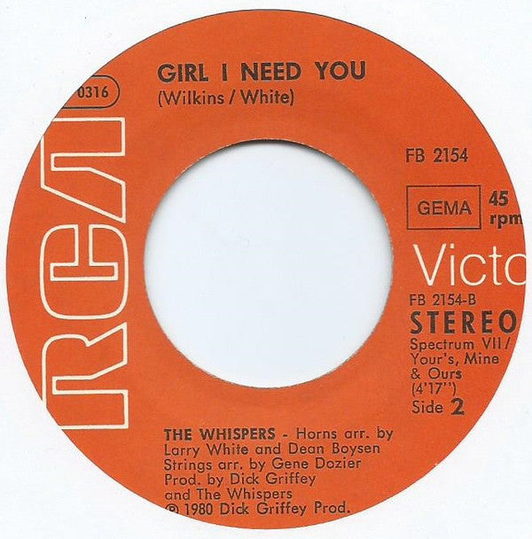 The Whispers : It's A Love Thing / Girl I Need You (7", Single)