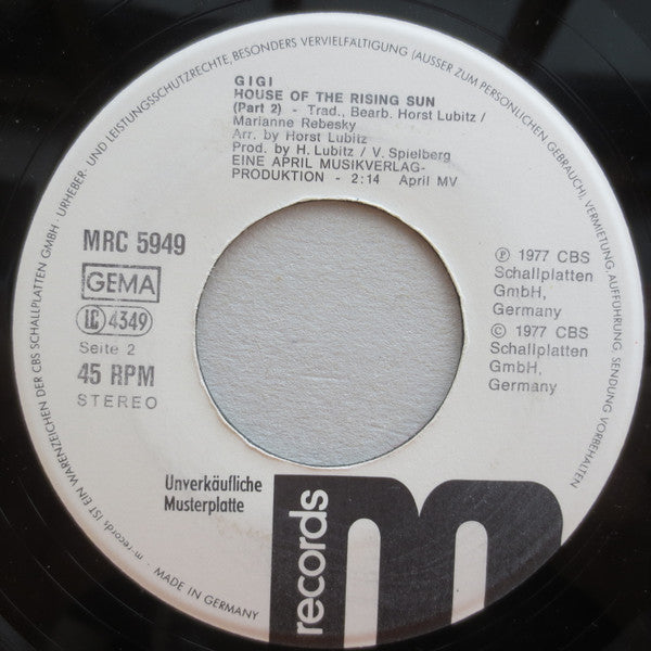 Gigi (3) : House Of The Rising Sun (Special Disco Version) (7", Single, Promo)