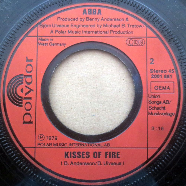 ABBA : Does Your Mother Know / Kisses Of Fire (7", Single)