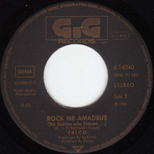 Falco : Rock Me Amadeus (7", Single)