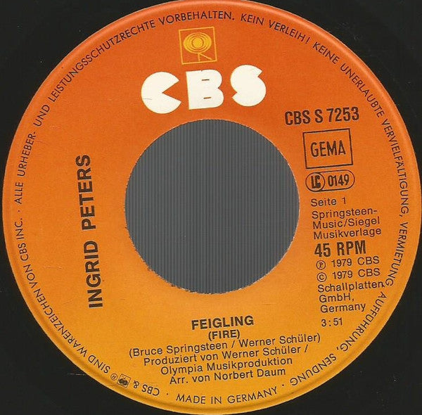 Ingrid Peters : Feigling (Fire) (7", Single)