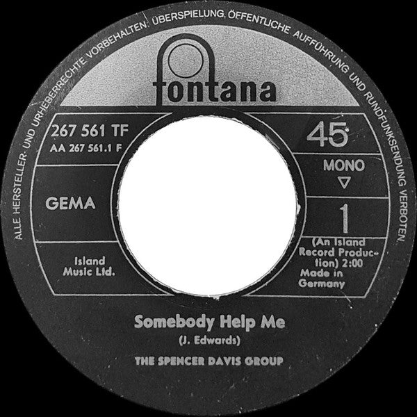 The Spencer Davis Group : Somebody Help Me (7", Single, Mono)