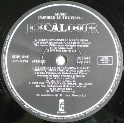 Various : Music From The Film Excalibur And Other Selections (LP, Comp, RE)