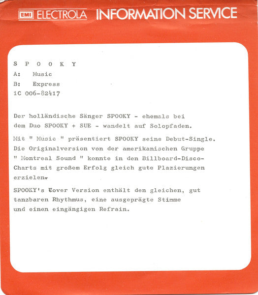 Spooky (8) : Music (7", Single)