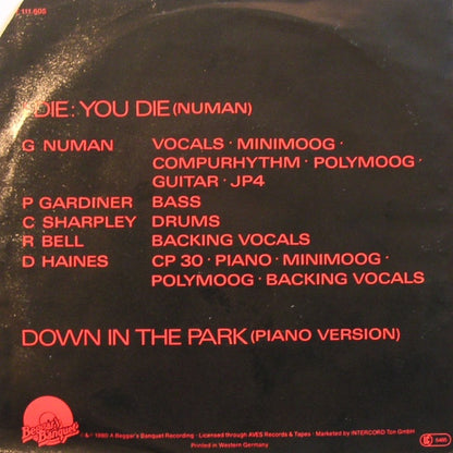 Gary Numan : I Die: You Die (7", Single)