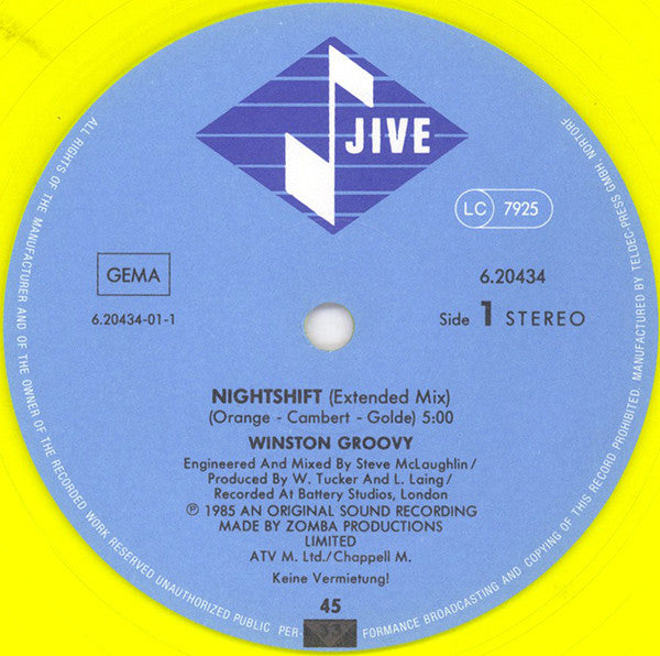 Winston Groovy : Nightshift (12", Maxi, Yel)