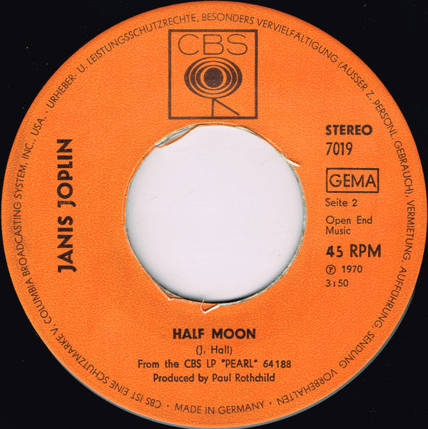 Janis Joplin : Me And Bobby McGee / Half Moon (7", Single)